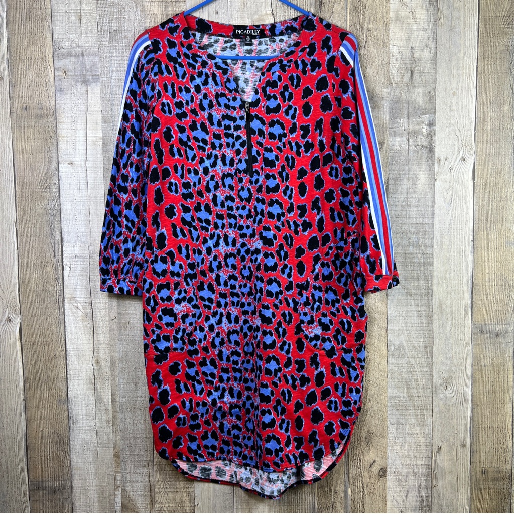 Picadilly Canada Small Animal Print Shirt Dress W/3/4 Sleeves And Pockets